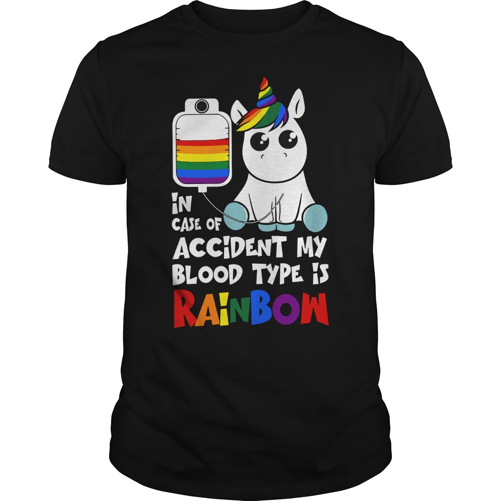 In case of accident my blood type is rainbow shirt, lady v-neck, Unicorn shirt
