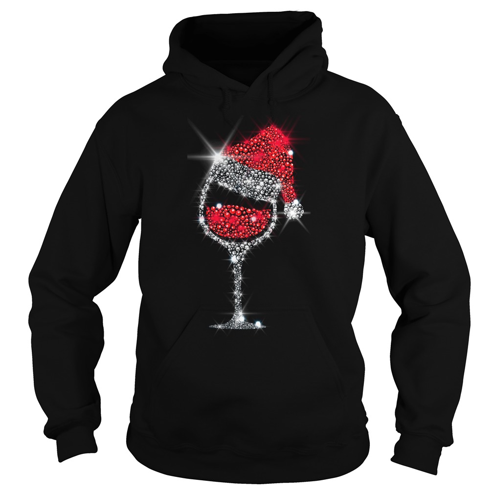 Christmas Wine Glass Red Santa Hat Diamond Glitter shirt hoodie
