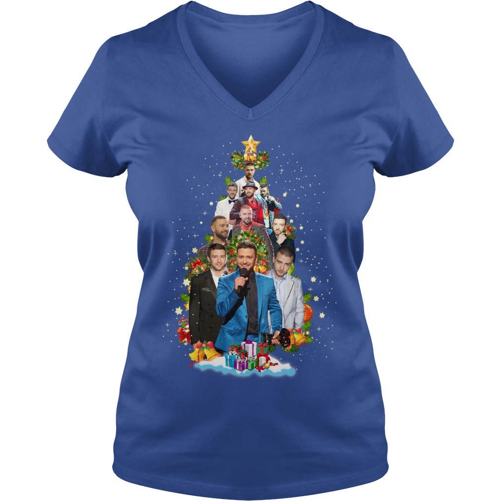 Justin Timberlake Passionate Christmas Tree shirt lady v-neck