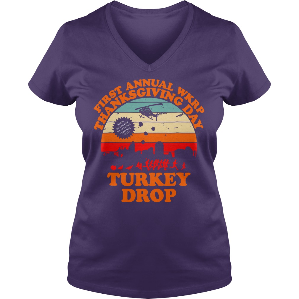 Vintage First Annual WKRP Thanksgiving Day Turkey drop shirt lady v-neck