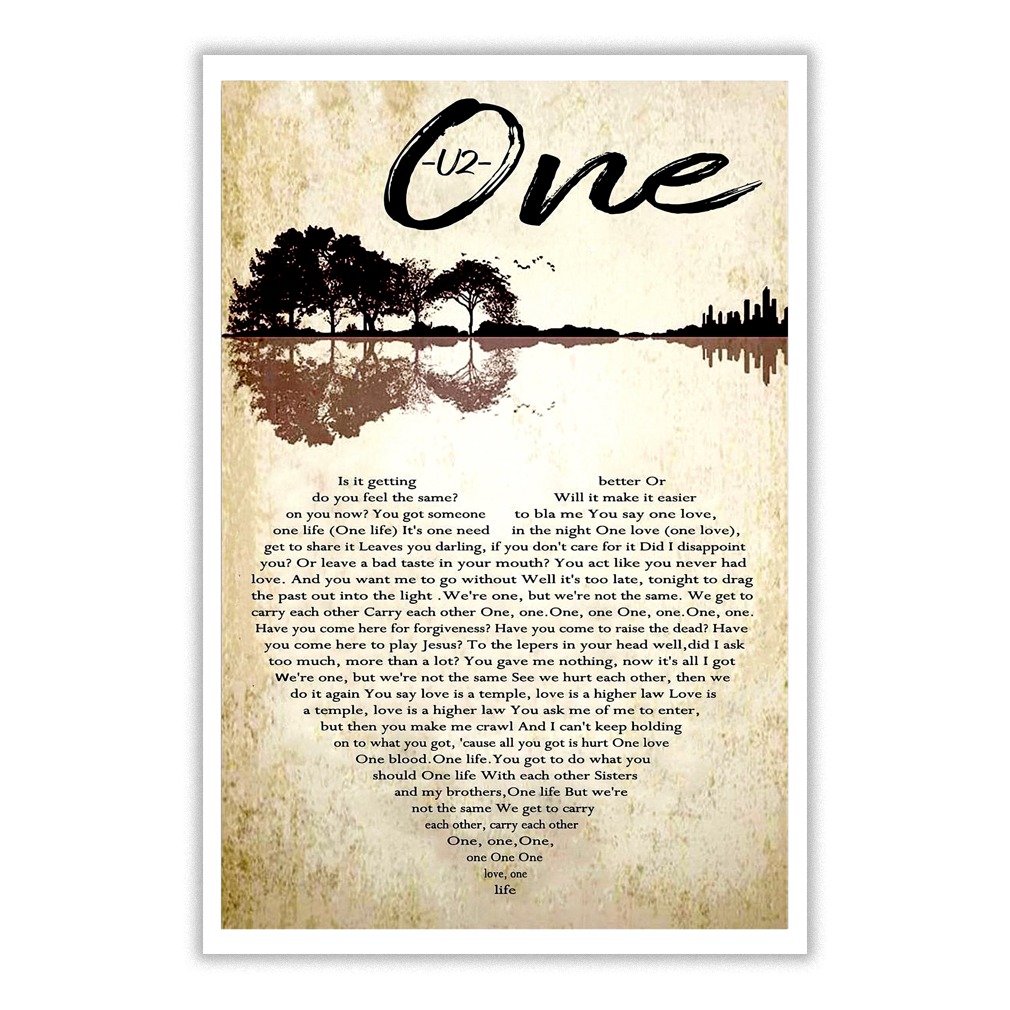 U2 – one lyrics typography heart poster