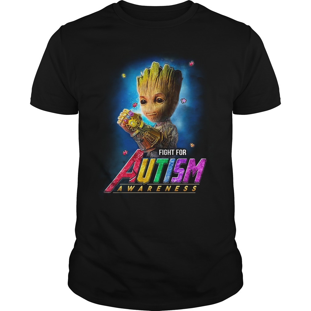 Baby Groot Infinity Gauntlet fight for autism awareness shirt unisex tee