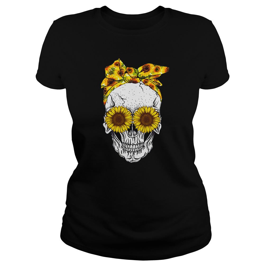 Lady Skull with sunflower Glasses shirt lady tee