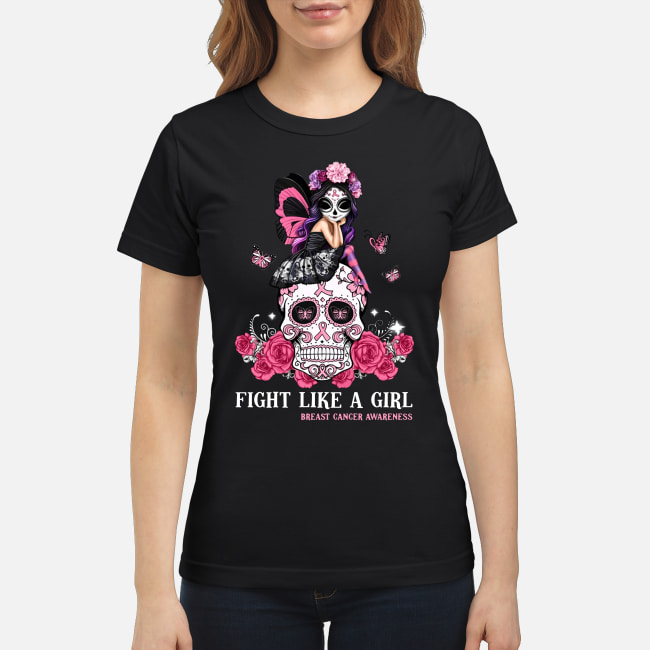 Skull fight like a girl breast cancer awareness shirt classic women's t-shirt