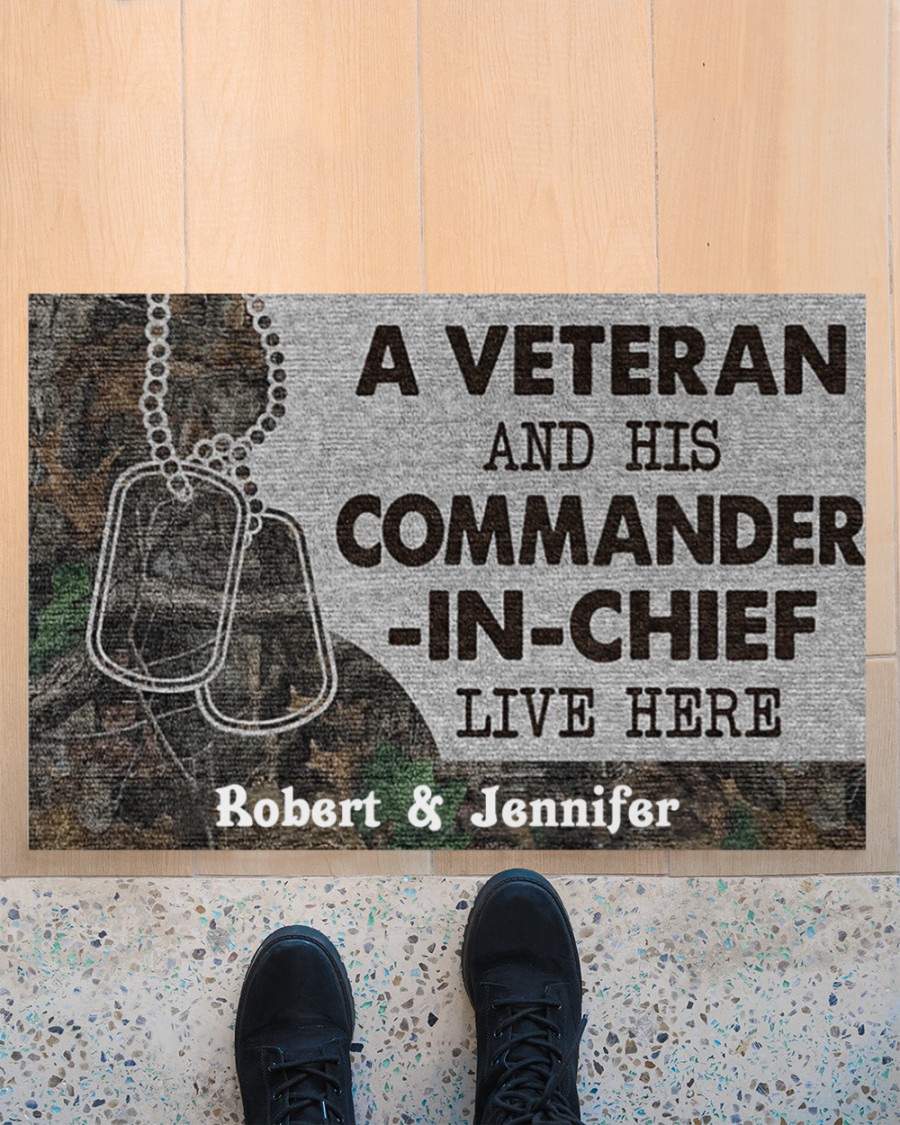 A veteran and his commander in chief live here custom personalized name doormat