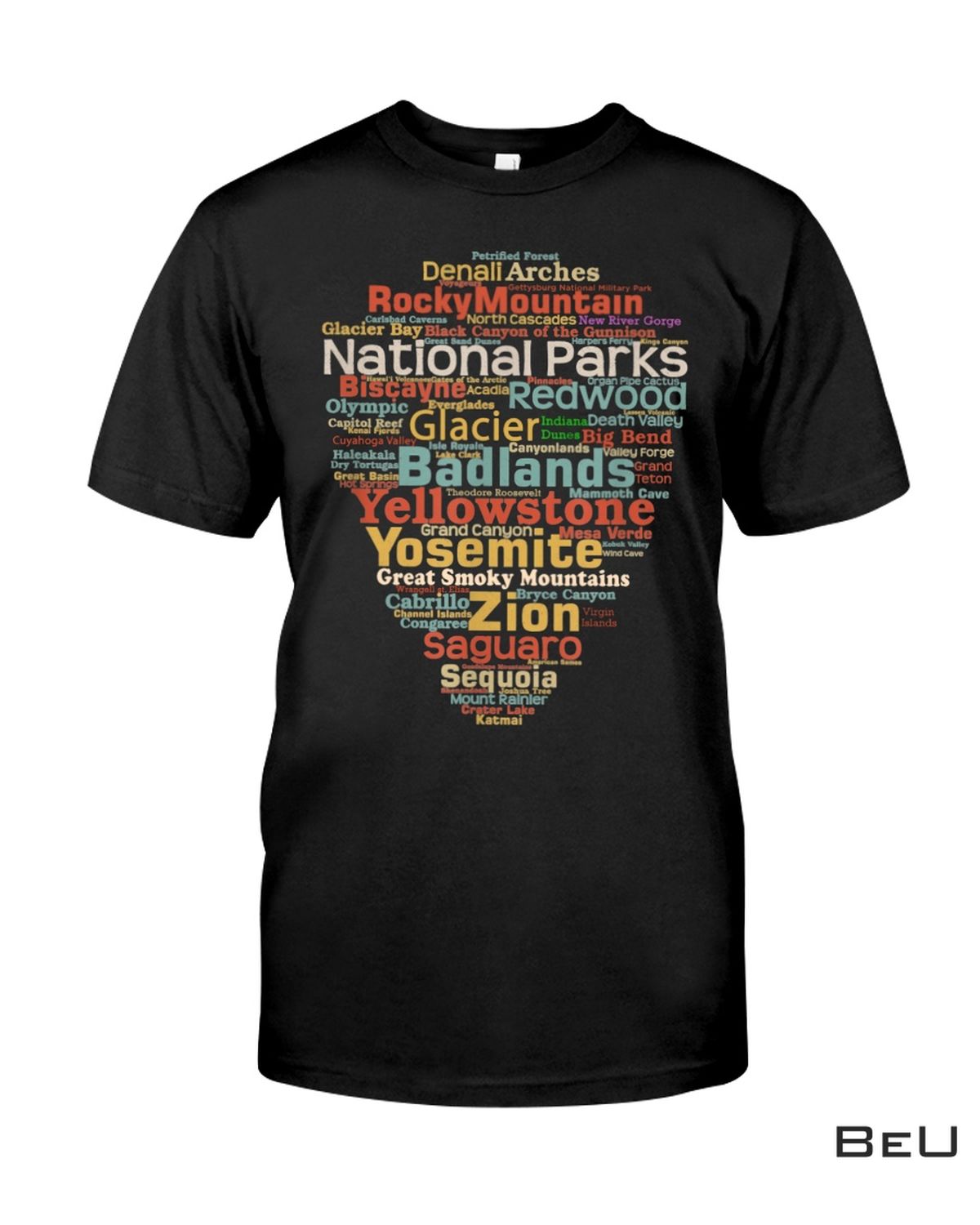 63 National Parks List Word Cloud Camping Hiking Shirt