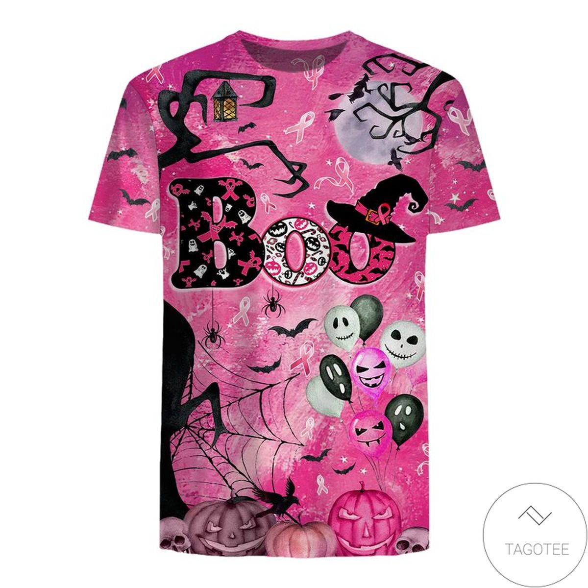 Boo Halloween Theme Pink 3D T-Shirt
