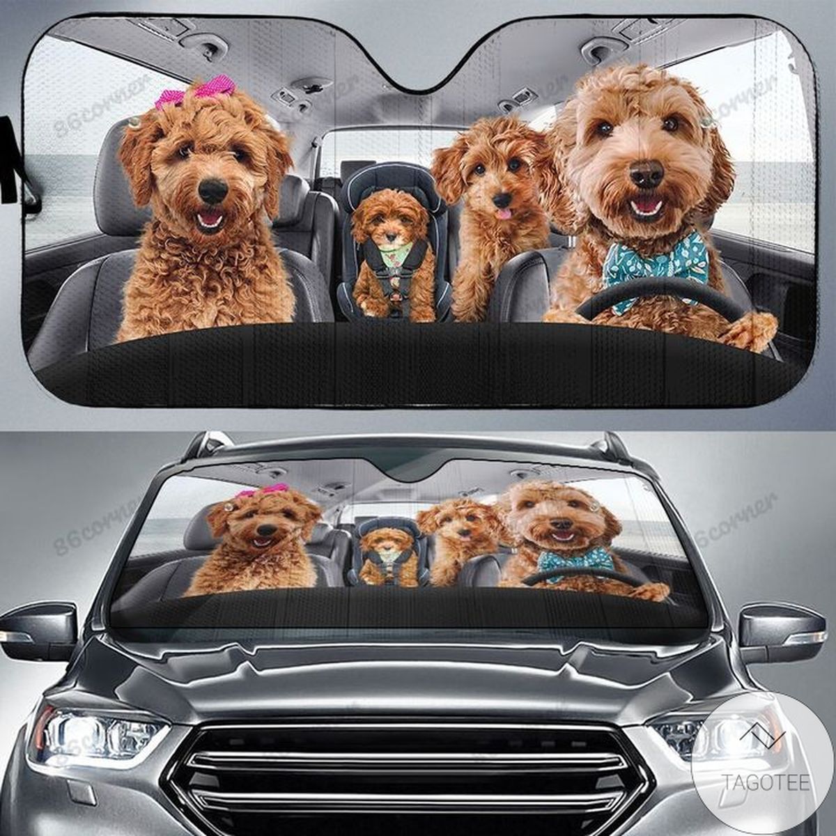 Goldendoodle Family Driving Car Sunshade