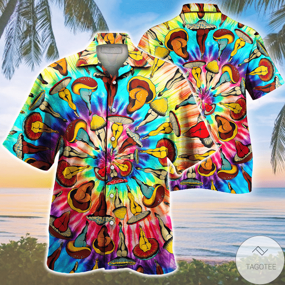 Hippie Tie-dye Mushroom Pattern Hawaiian Shirt