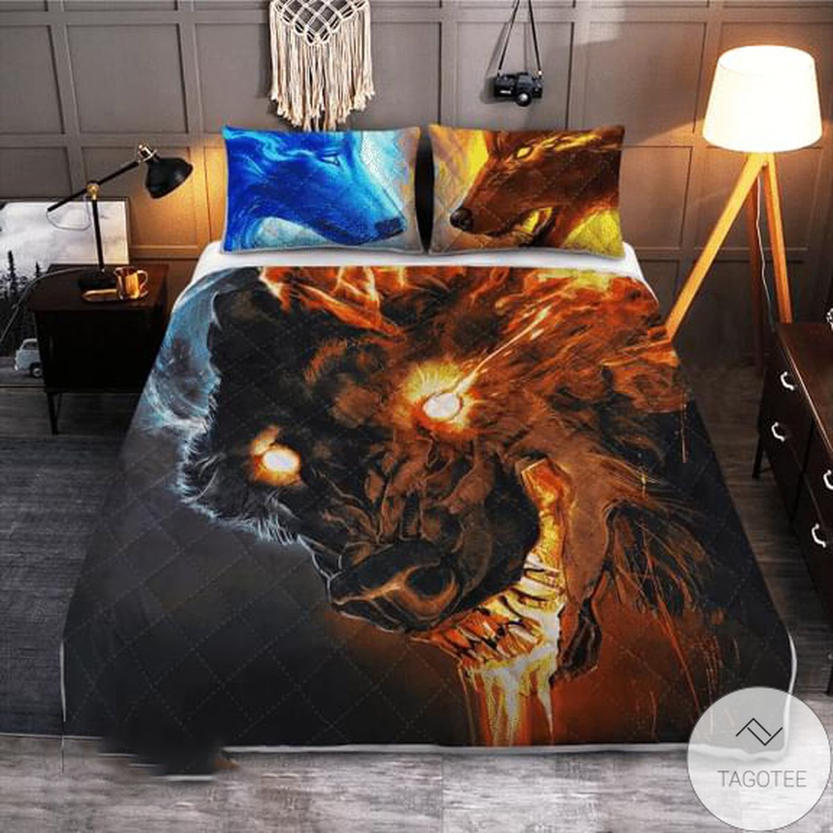 Wolf Fire And Ice Quilt Bedding Set