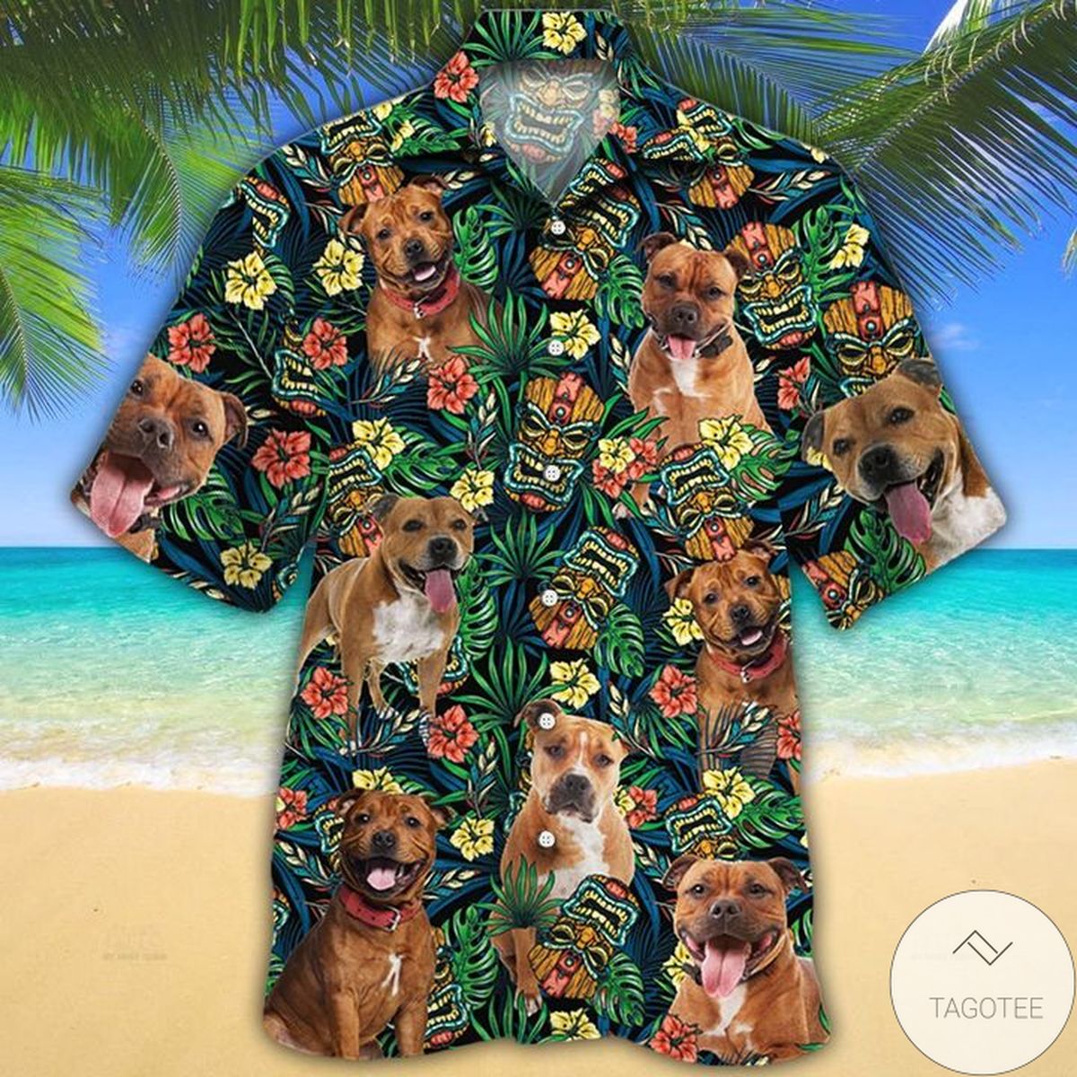 Staffordshire Bull Terrier Dog Lovers Tribal Tiki Mask Hawaiian Shirt