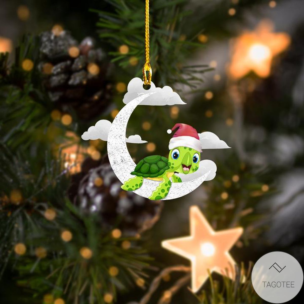 Turtle On The Moon Happy Christmas Ornament