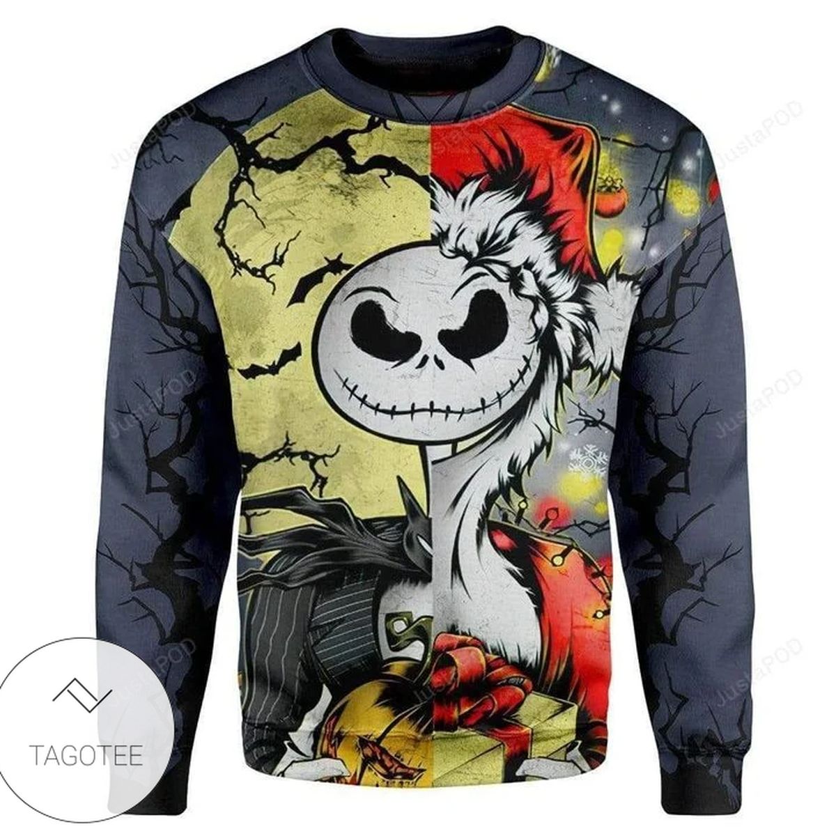 3D Jack Skellington Halloween And Grinch Christmas Sweatshirt