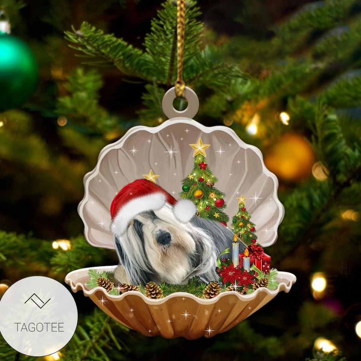 Bearded Collie Sleeping Pearl In Christmas Ornament