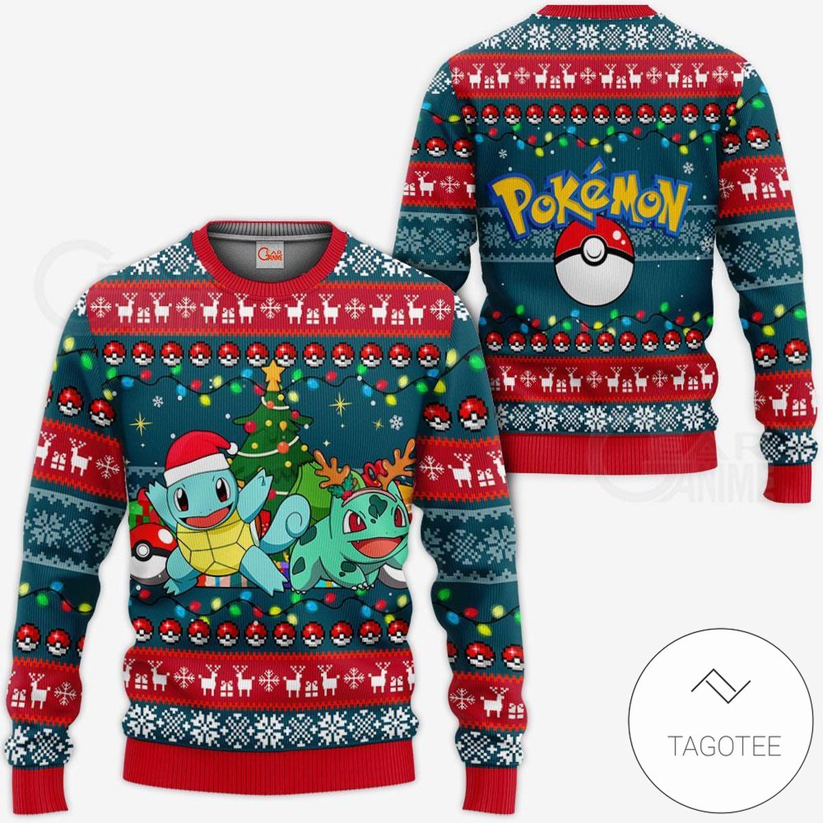 Bulbasaur and Squirtle Knitted Ugly Christmas Sweater Pokemon Xmas