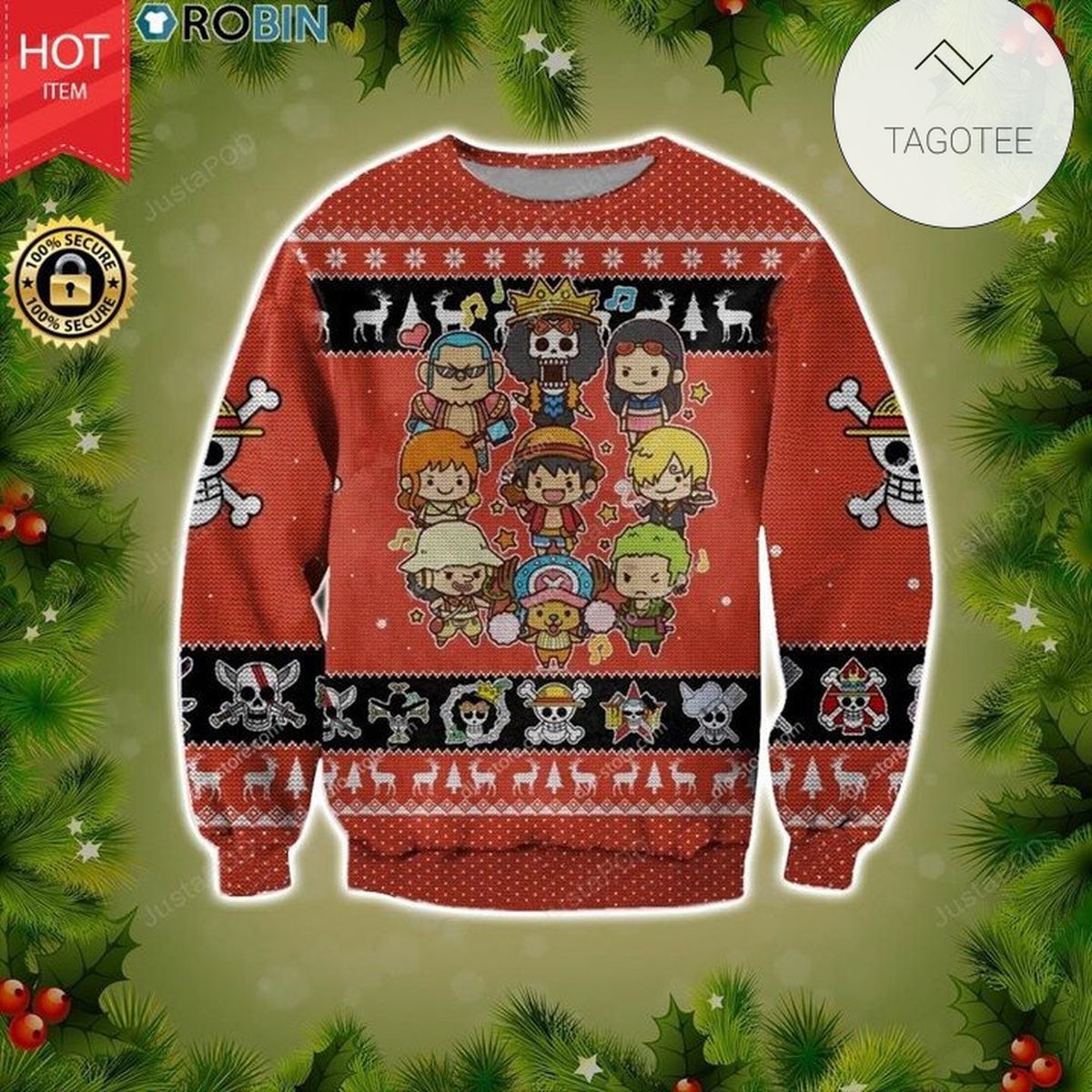 One Piece Straw Hat Crew Members Chibi Ugly Christmas Sweater