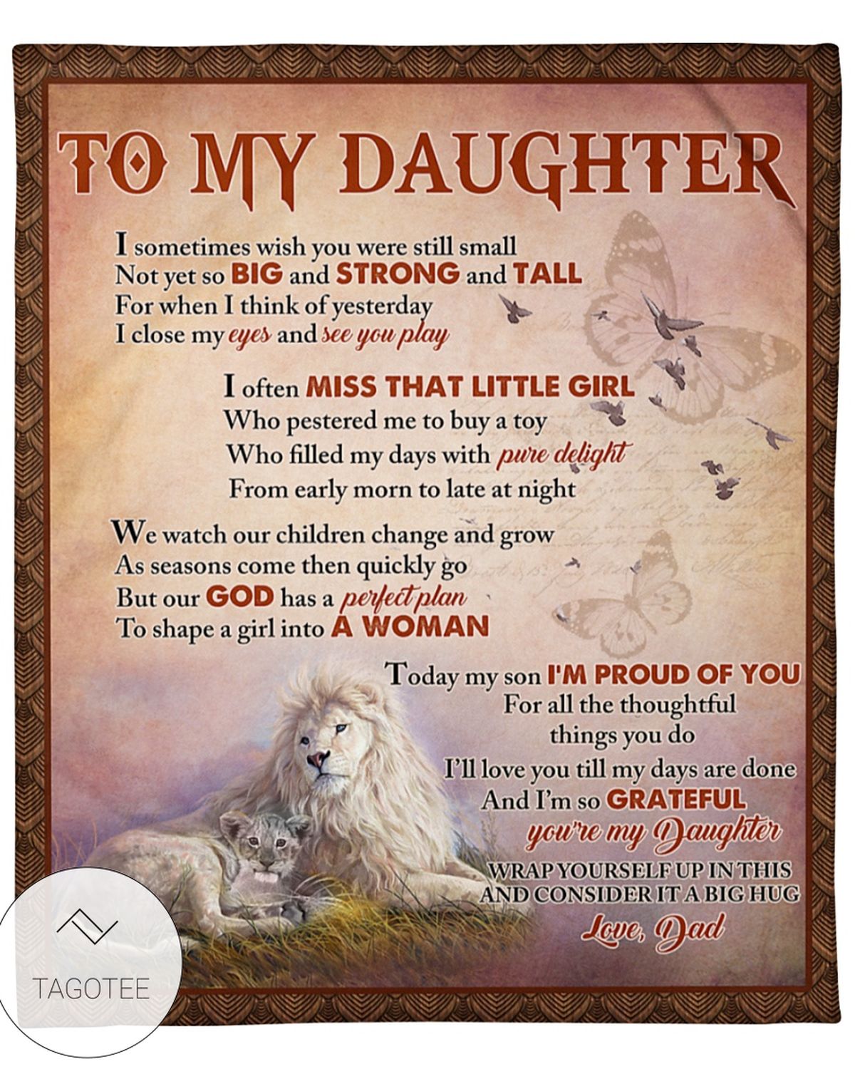 To My Daughter I'm So Grateful You're My Daughter Lion Dad Blanket