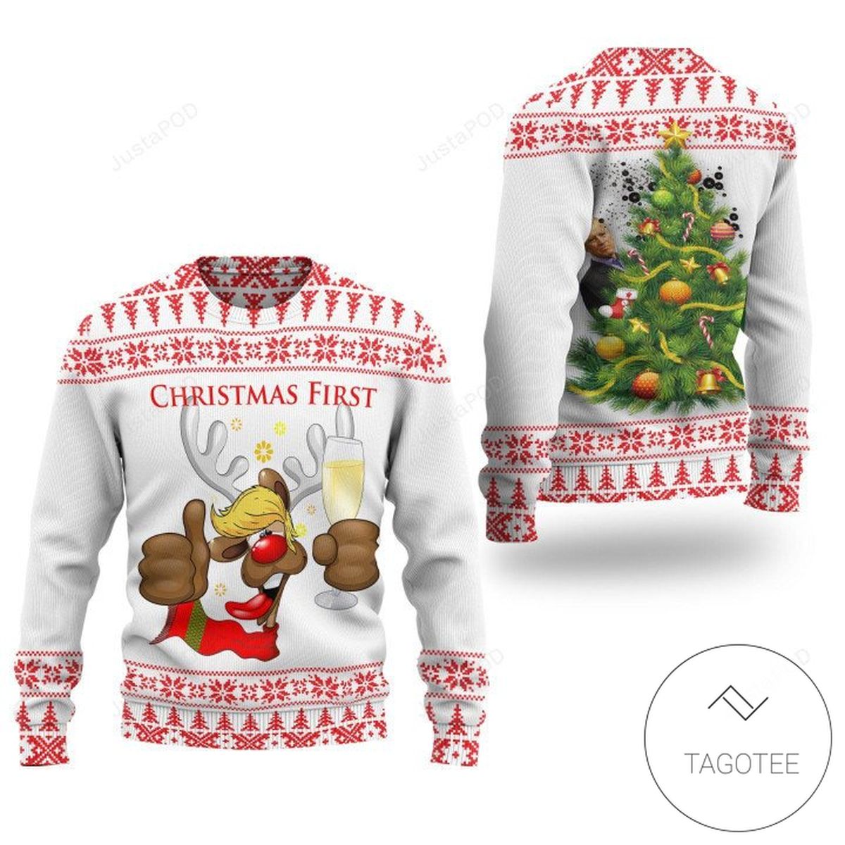 Trump Reindeer Drunk Ugly Christmas Sweater