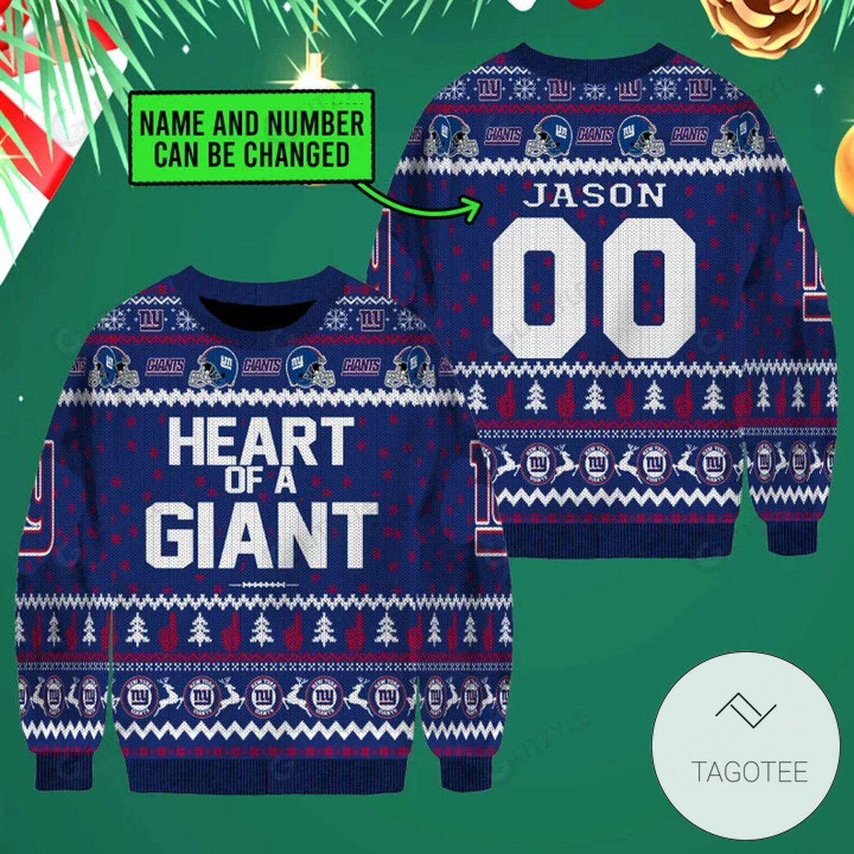 Personalized New York Giants Heart Of Giant Ugly Christmas Sweater