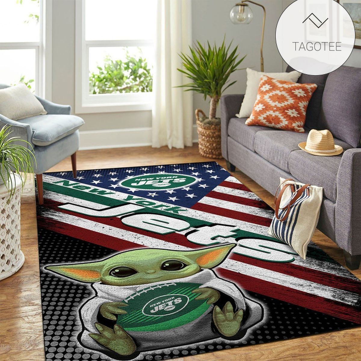 New York Jets NFL Team Logo Baby Yoda Us Style Nice Gift Home Decor Rectangle Area Rug