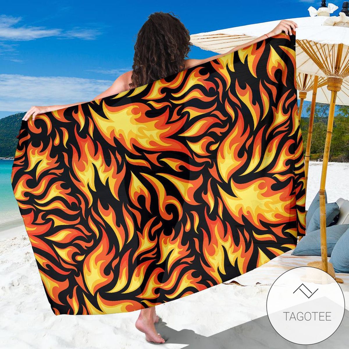 Flame Fire Design Pattern Sarong Womens Swimsuit Hawaiian Pareo Beach Wrap