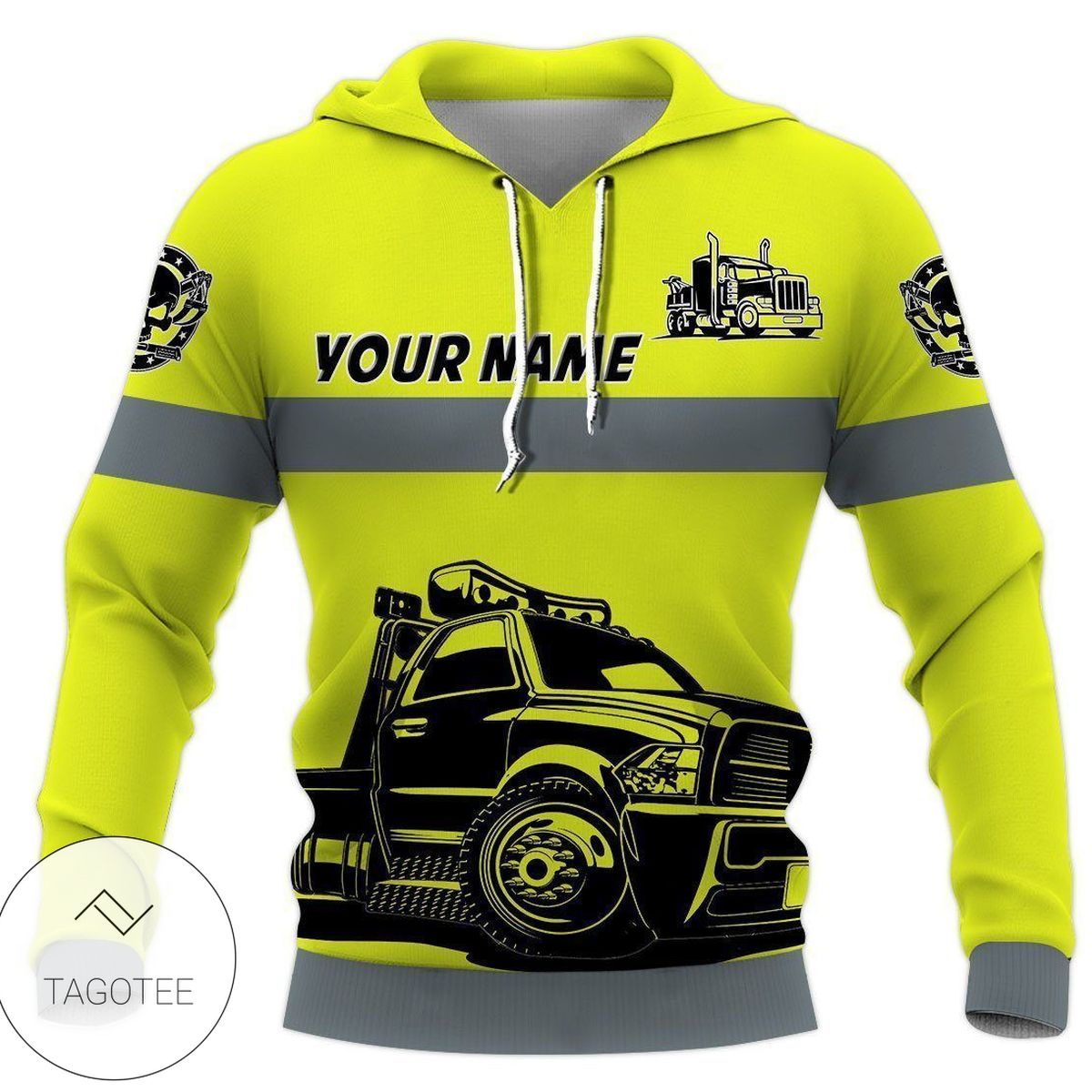 Tow Truck Driver Personalized Name Neon Yellow Hoodie